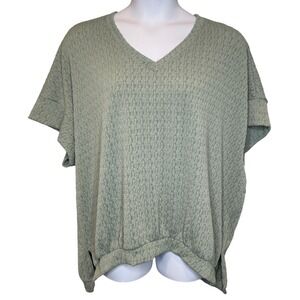 Nellie Mae Womens Textured V Neck Top Sz 2X Short Sleeve Olive Green‎ Flowy Boho